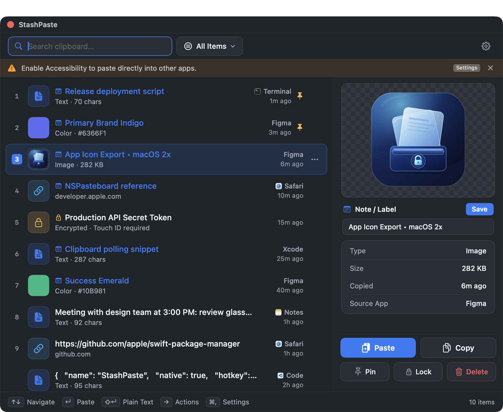 Keyboard navigation with selected item highlighted