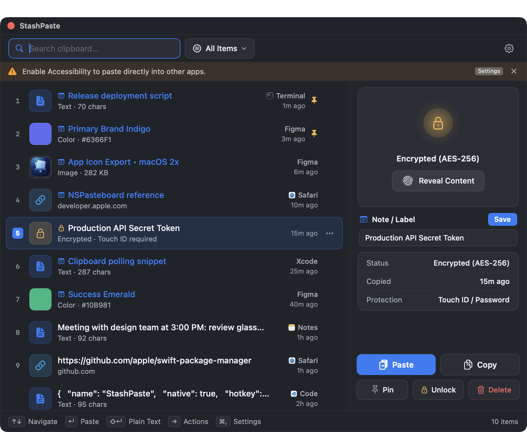 Touch ID prompt for encrypted vault items